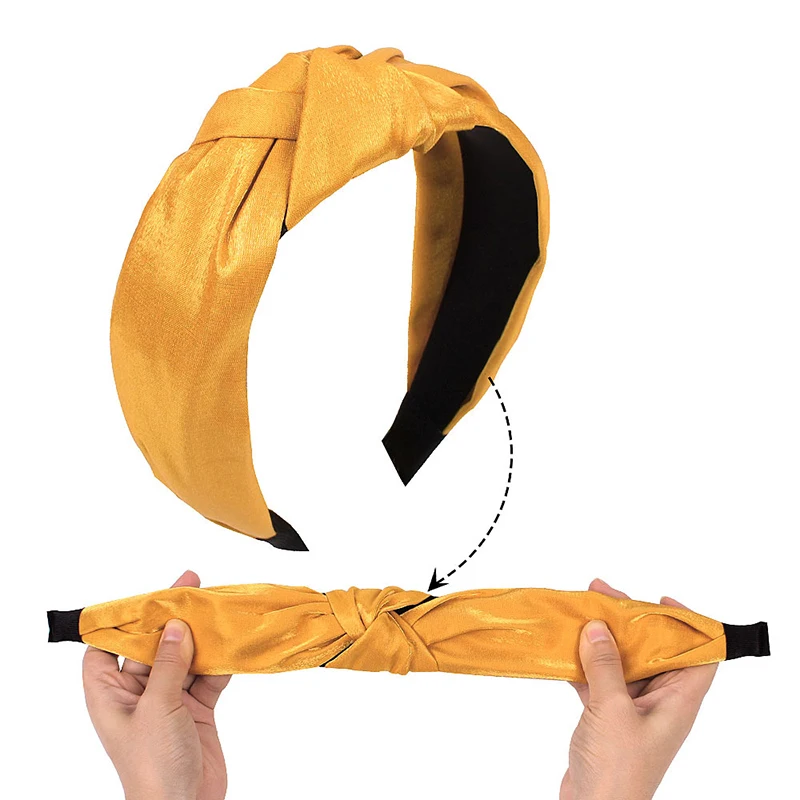 1Pcs Bright Color Satin Cross Knotted Wide Headband For Women Korean Soft Hairband Head Hoop Turban Girls Cute Hair Accessories