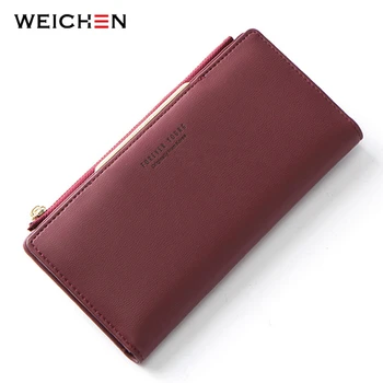 

WEICHEN Women Wallet Zipper Coin & Cell Phone Pocket Female Wallet Card Holder Ladies Red Clutch Purse High Quality