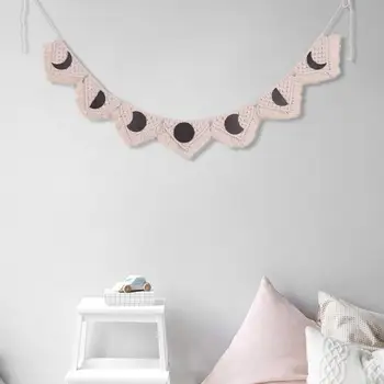 

Moon Phase Wall Hanging Nordic Bohemia Hand-woven Lunar Eclipse Tapestry Wall Hanging Garland Tassel Banner Home Decoration