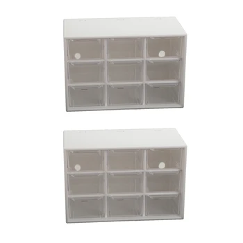 

2x Cosmetics Makeup & Jewelry Storage Case Display, 9 Drawers Space Storage Box White