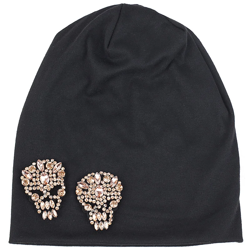 pink black Geebro, зимние шапки Skullies, стразы, для женщин и мужчин, громоздкие, мягкие, хлопок, полиэстер, шапки-унисекс, мужские шапки в стиле хип-хоп - Цвет: pink black