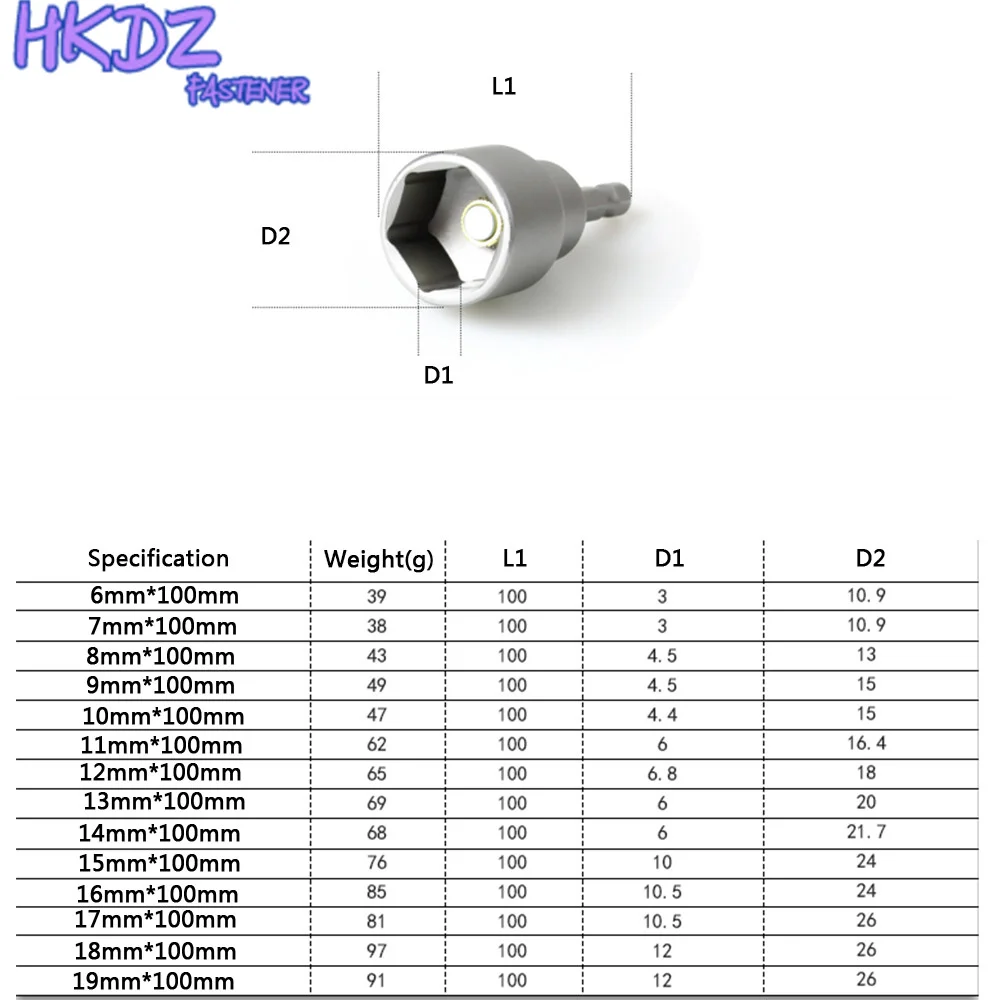 1Pcs 1/4" Hex Shank Power Nut Driver Drill Bit Metric Socket Wrench Screw 6-19mm Magnetic Nut Driver Set Socket Adapter 2
