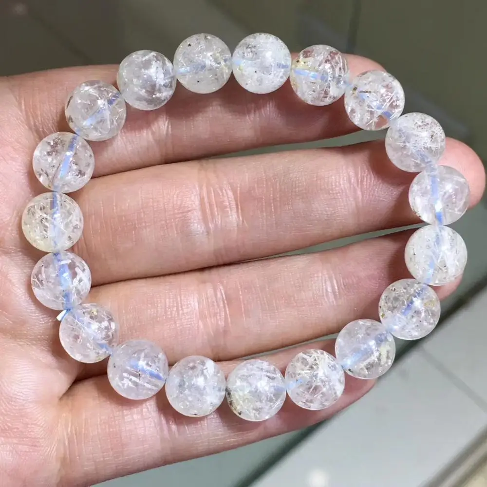 

Genuine Natural White Phenakite Rutilated Quartz Snow Clear Round Beads Bracelet 10mm Women Men Rare Stone Rare Beads AAAAAA