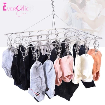 

Windproof Laundry Socks Gloves Clothes Hanger Collapsible Stainless Steel Hanging Rack 36 Clothespin Drying Racks Outdoor