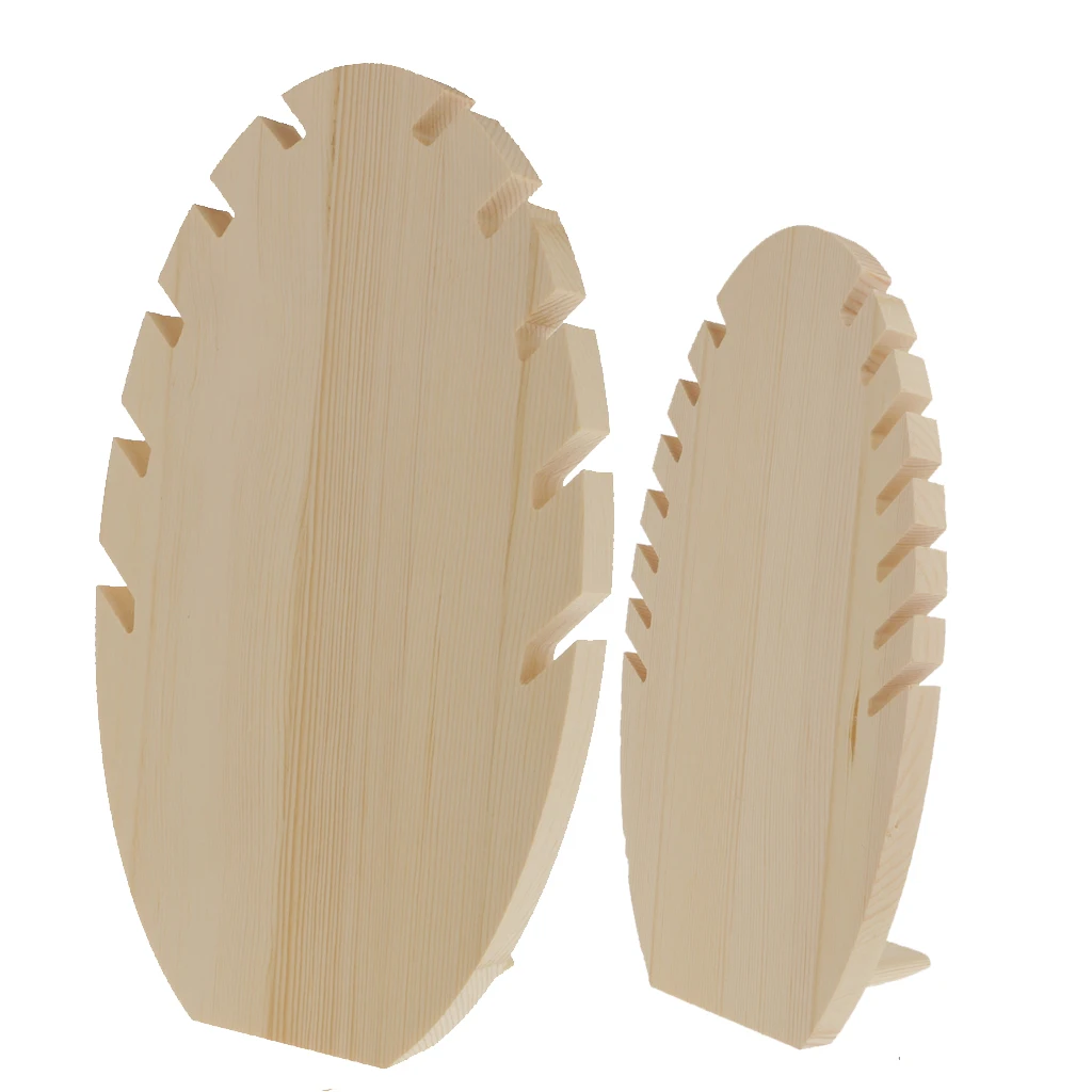 2 Pieces Unpainted Leaf Shape Wood Jewelry Display Holder Organizer S L