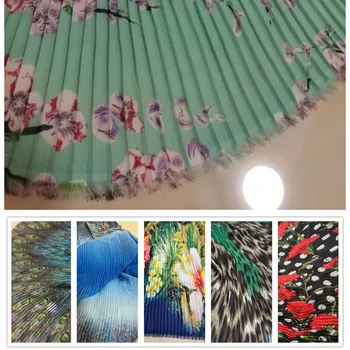 

DG 1 PCS printed Pleated Chiffon fabric for dress skirt crushed fabric (pleated 0.5m)