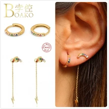 925 пробы серебряные серьги для женщин радужные красочные циркониевые серьги для девушек золотистые серьги с кристаллами женские длинные кисточки aretes K5