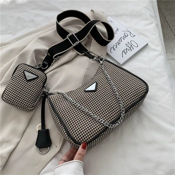

2020 Hobos Women Crossbody Shoulder Bags Causal Luxury Designer Handbags With Mini Houndstooth Plaid Pockets For For Daily