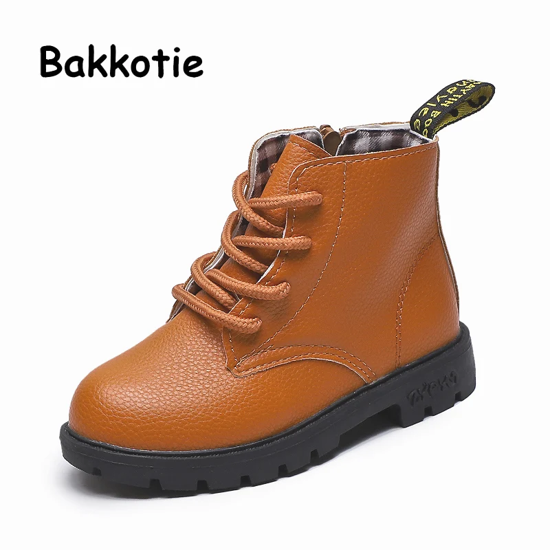 Bakkotie/Новинка года; мягкие ботинки martin на молнии для маленьких девочек; осенние модные детские ботильоны; детская Нескользящая черная Брендовая обувь из искусственной кожи