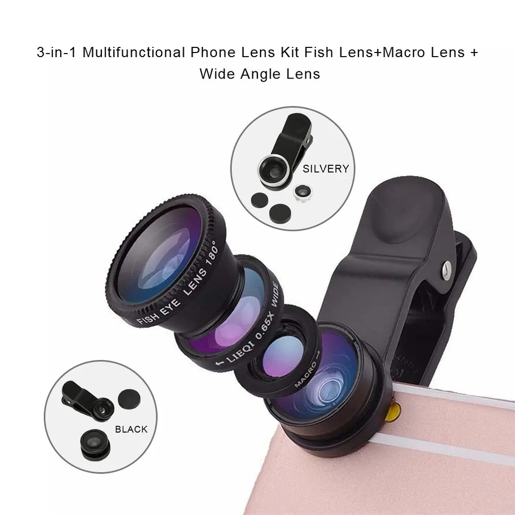 

3-in-1 Multifunctional Phone Lens Kit Fish Lens+Macro Lens + Wide Angle Lens Transform Phone Into Professional Camera