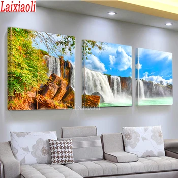 

Spring landscape waterfall Diamond Painting Full Square Round Drill Diy 5D Diamond Embroidery Mosaic Needlework 3pcs set decor