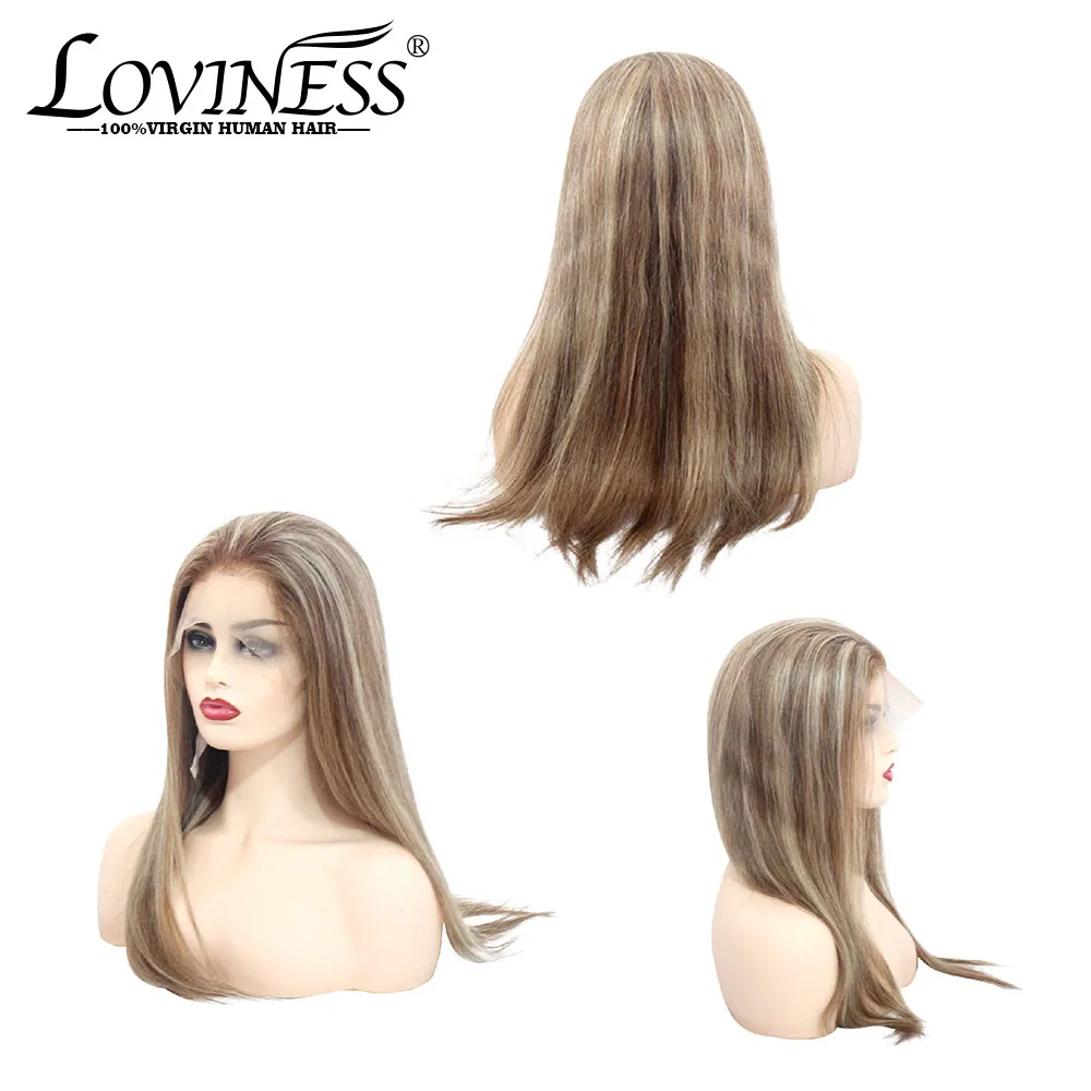 

LOVINESS 13*6 Human Hair Lace Front Wig 150% Brazilian Remy Ombre Pre-plucked Highlight Straight Honey Black And Brown Hair Wigs