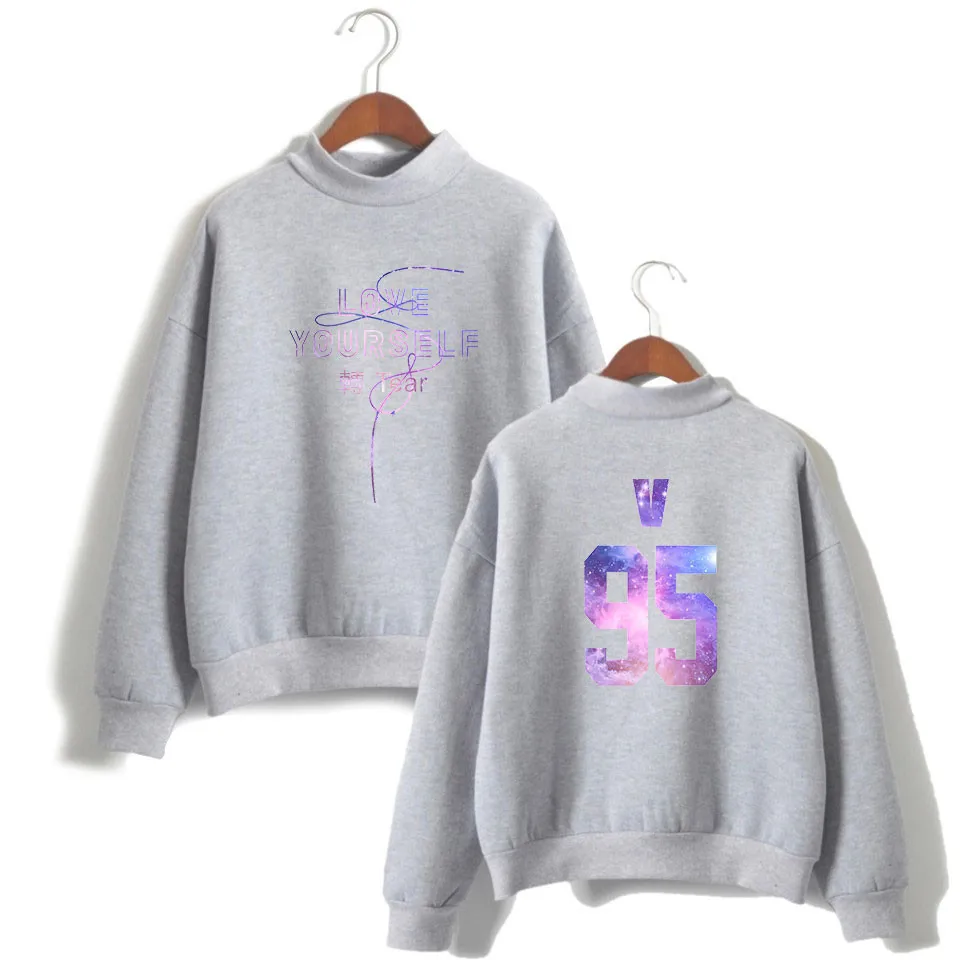 Gray Bangtan love your self tear Женская толстовка с высоким воротником Повседневная Kpop водолазка Harajuku Толстовка Новое поступление стильная одежда - Цвет: Gray