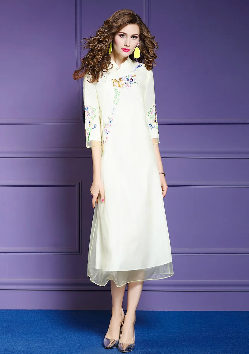 TESSCARA женское осеннее шифоновое платье с вышивкой женское элегантное китайское стильное платье Femme дизайнерское высококачественное Повседневное платье