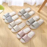 2024 Summer New Striped Slippers Casual Soft Non-Slip Foam Bottom Indoor Flip Flops Couple Linen Home Shoes 1
