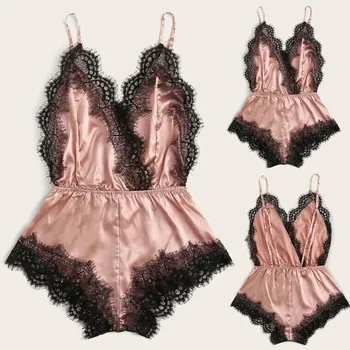 

Sexy Sleepwear women Bodysuit Female Nightwear Satin Silk One Piece Pyjama para Femme Underwear Lingerie pizama damska #3