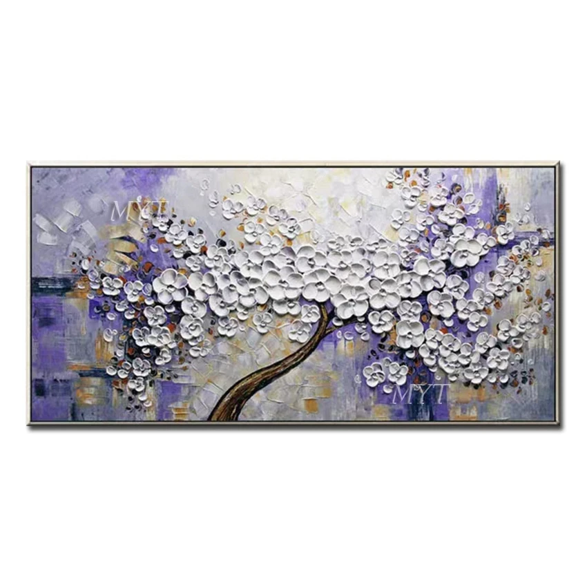 Preise Freies Verschiffen Handgemachte Moderne Abstrakte Dekorative Kleine Weiße Blumen Ölgemälde Auf Leinwand Wand Kunst Für Wohnzimmer Kein Rahmen