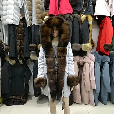 picture color B Модная женская парка из натурального меха лисы, пальто из натурального меха кролика рекс с капюшоном, пальто из натурального меха для длинной зимы - Цвет: picture color B