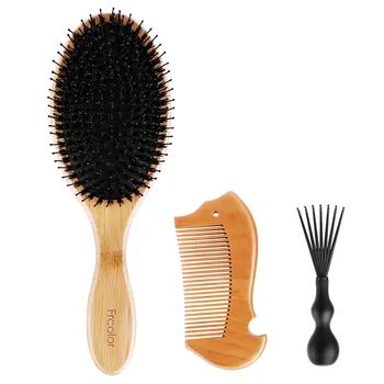 

Frcolor Boar Bristle Hair Brush Set Natural Wooden Bamboo Handle Anti-static Massage Comb for Styling Straightening Detangling