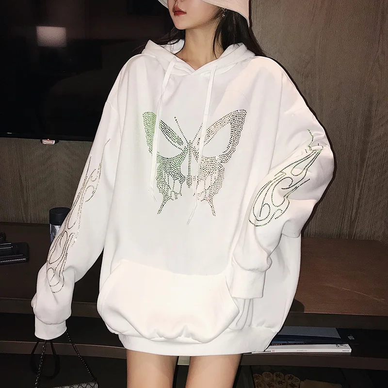 

Super Fashion Sweatshirt Women's Loose-Fit Spring 2020 Bf Mid-Length Hooded Hoodies Top Ins Jacket White Hoodie Black Pullovers