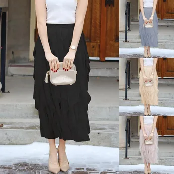 

2020 New Skirts Lady Fashion Sweet Women Solid Color High Waist Fold Casual Mesh Skirt Pink Skirt Promotions Lady Girls Skirts