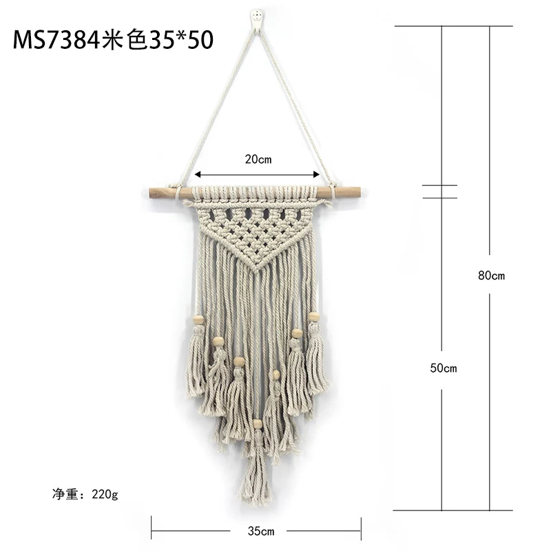 Beige 35x50cm Настенный Тканый гобелен в богемном стиле, гобелены макраме, домашний декор, хлопковая нить, кисточка с деревянной палкой, гобелен - Цвет: Beige 35x50cm