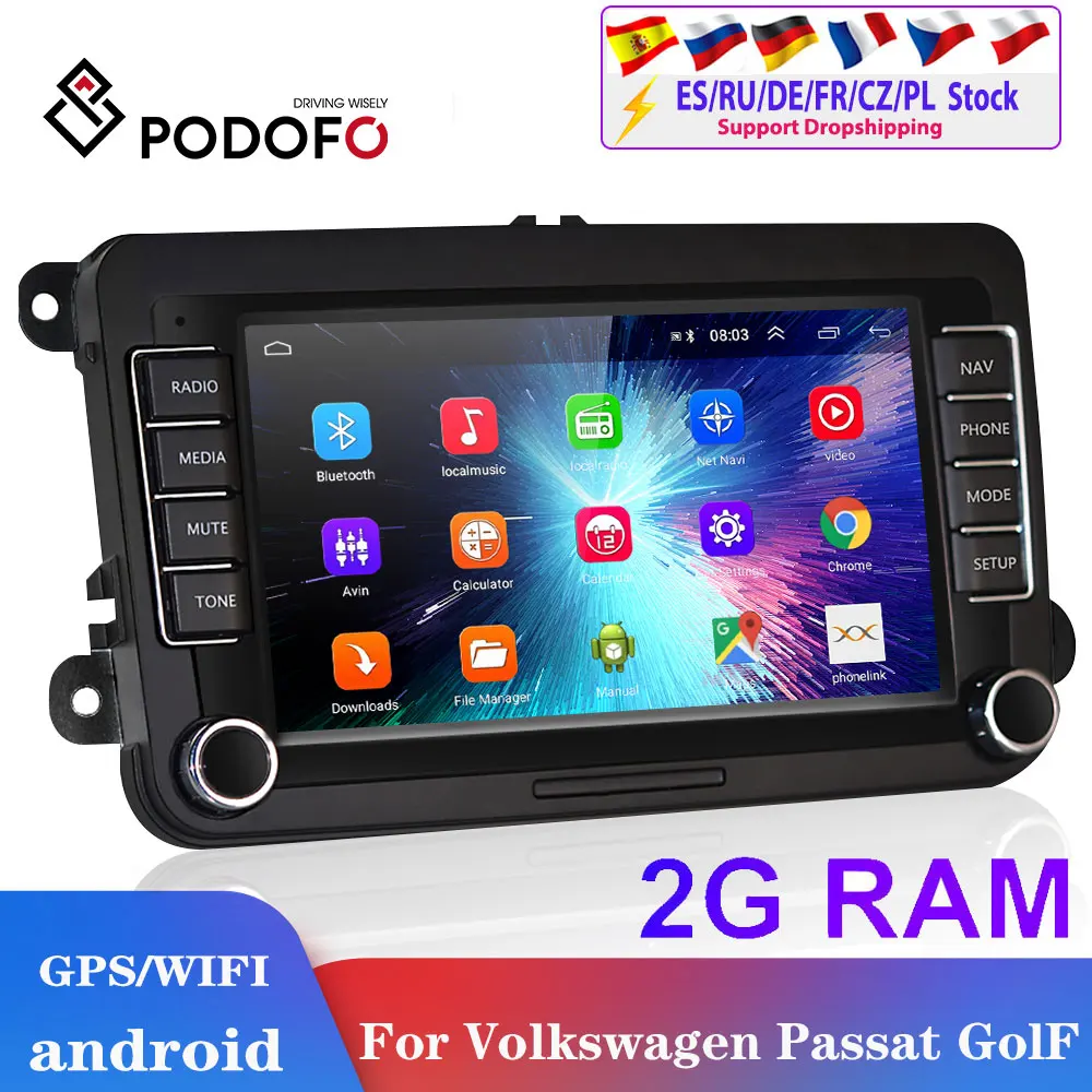 Podofo 2din android автомобильное радио для Volkswagen Автомобильный мультимедийный плеер 2 din