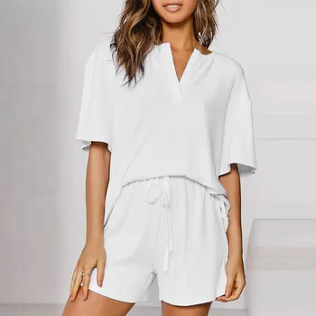 

Womens Pajams Summer Sleepwear Short Sleeve Shirt Shorts Pure Simple Style Cool Night Loungewear Sleepwear Pajama Women Pijama