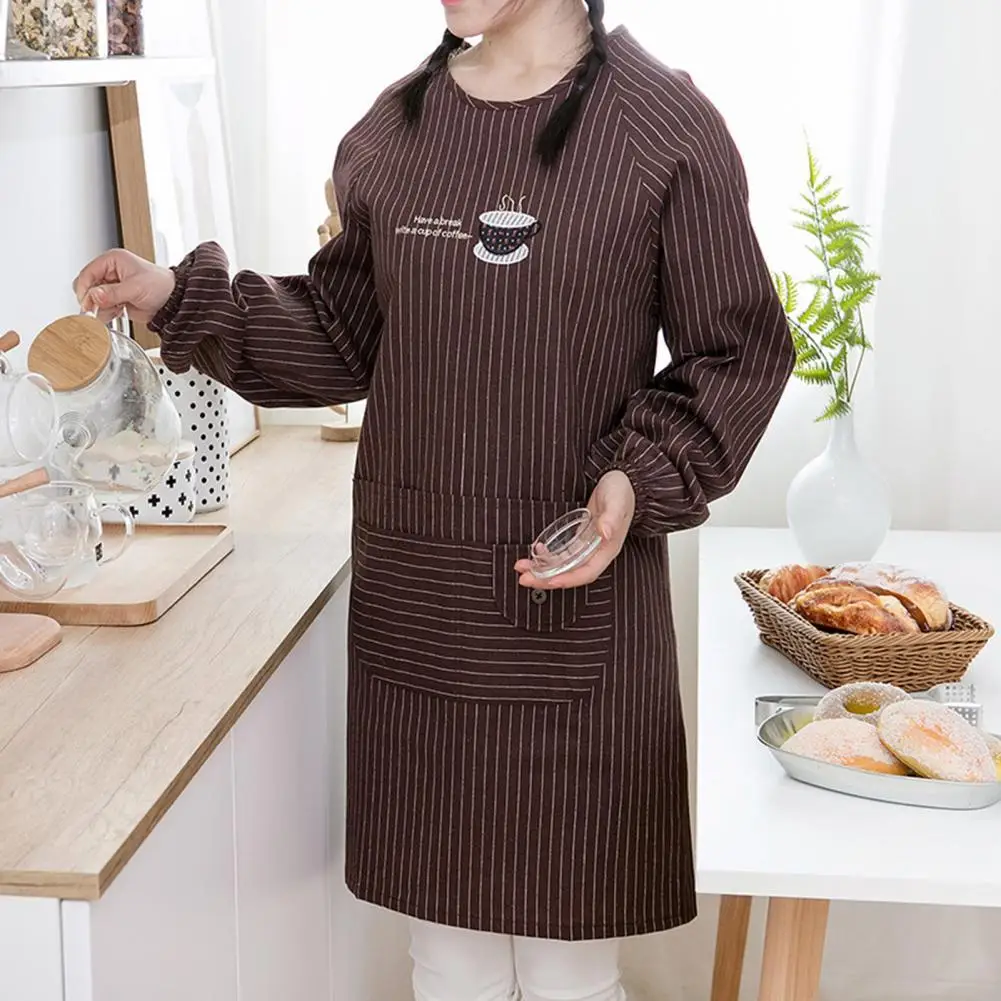 Long Sleeve Apron Skin-friendly with Pockets Polyester Cotton Ladies Workwear Aprons for Cooking BBQ Apron