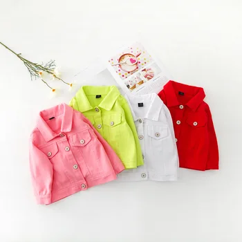 

Brand New 2020 Baby Girls Boys Candy Color Denim Jacket Kids Cotton Casual Jeans Jackets Children Clothes 1-10age