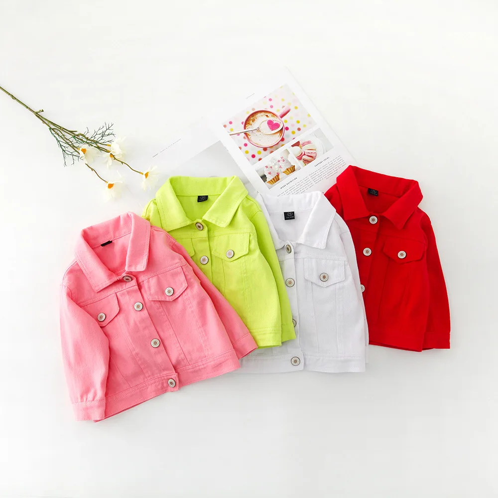 Brand New Baby Girls Boys Candy Color Denim Jacket Kids Cotton Casual Jeans Jackets Children Clothes 1-10age