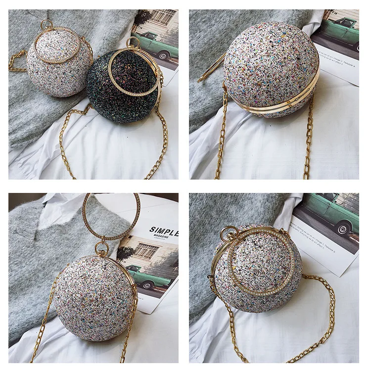 Женский вечерний клатч с разноцветными кристаллами и бриллиантами, круглые клатчи в форме шарика, дамская сумочка, свадебный кошелек, сумка на плечо с цепочкой