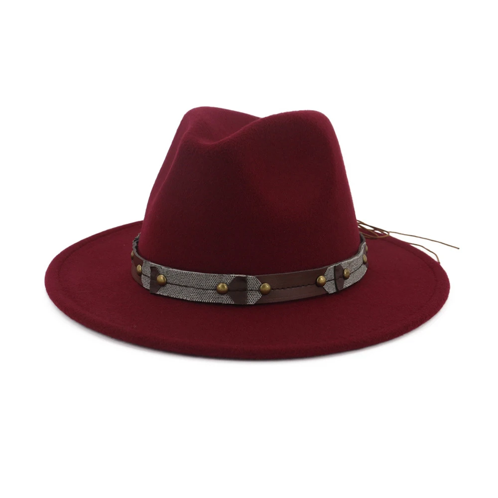 Унисекс Мужская Женская шляпа-федора широкий джазования с полями церковная Кепка Панама шляпа Поп Повседневная шляпа размер 56-58 см - Цвет: Wine Red
