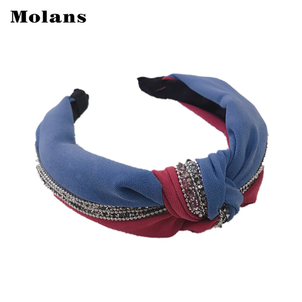 

Molans Patchwork Diamond Strip Hair Accessories Women Multicolor Fabric Knotted Head Bezel Fashion Simple Girlfriend Headwear