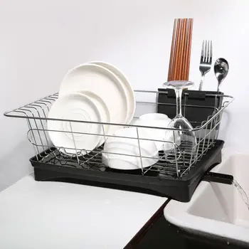 

Counter Stainless Steel Drainer Dish Drying Rack Multipurpose With Swivel Spout Cutlery Holder Storage Organizer Sink Drainboard