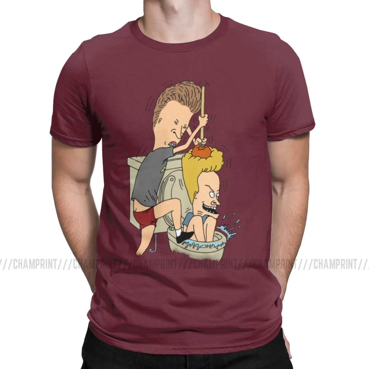 Beavis Butthead Toilet Fun футболки для мужчин старый мультфильм рок комикс Панк Металл забавные хлопковые футболки с коротким рукавом Подарок Идея Топы - Цвет: Бургундия