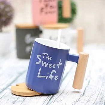 

Fashion Simple alphabet ceramic mug with Bamboo lid spoon,ceramic coffee Mug,Color glaze Cup,Coffee Milk Tea Mug