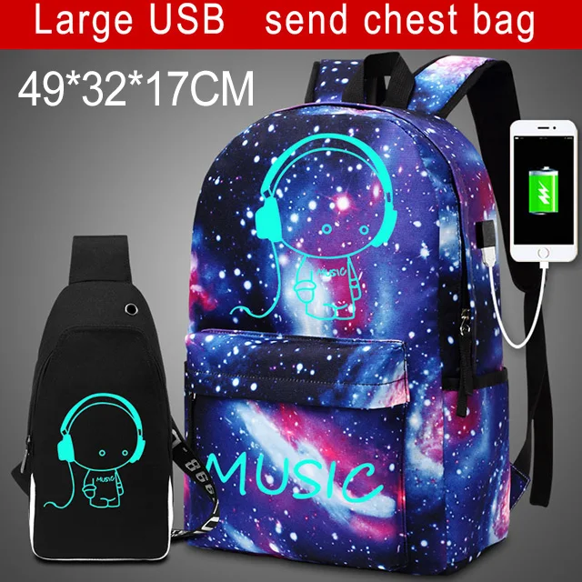L USB C. 3 шт. модные светящиеся школьные сумки, рюкзак для мальчиков и девочек, звездное небо, детский школьный рюкзак для школьников, рюкзаки для ноутбука с usb зарядкой - Цвет: L USB C.