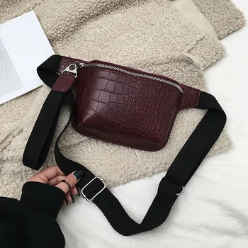 

Women Waist Pack PU Leather Zipper Closure Single Shoulder Messenger Chest Bag Crocodile Pattern Clutch Casual Cross Body Summer