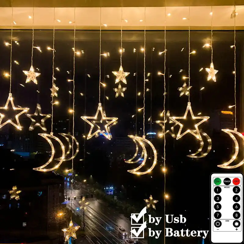 Rideau Lumineux Avec Etoiles Led Lune Telecommande Avec Batterie Usb Guirlande Lumineuse De Noel Decoration De Noel Mariage Maison Aliexpress