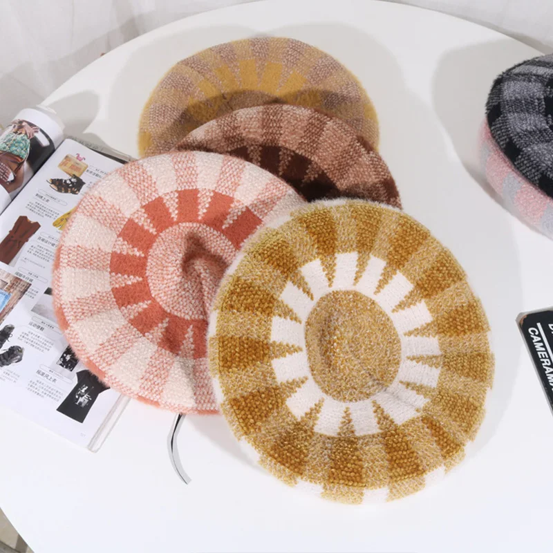 

Winter Beret Hats Women Female Artist Painter Soft Berets for Winter Western Style Kitted Octagonal cap Beret Hats