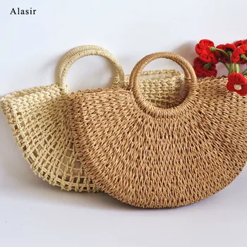 

Alasir Summer Holiday Woven Bag Women Casual Straw Bag Fashion Handbags Minimalist Ladies Beach Hand Bags Semi-circular Bag