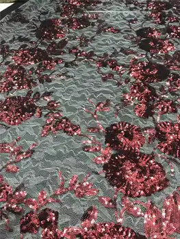 

Factory Offers Wedding lace 2020Popular African Sequince Tulle Lace Fabric For Evening long Dresses Green with black Winn282