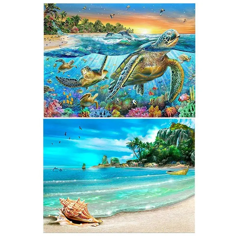 

2 Packs 5D DIY Diamond Painting Paint by Numbers Kits for Adult, Turtle & Beach Full Drill Diamond Embroidery Paintings Pictures