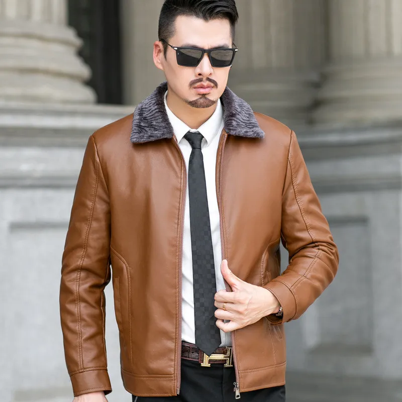 80% OFF Fur Coat Men Leather Jacket 2019 New Winter Thickened Plus Velvet Coat Soft Warm Bomber Jackets Christmas Clothes Deri Ceket