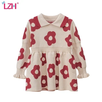 

LZH Kids Dresses 2020 Autumn Winter New Long Sleeve Lapel Sweater Dress Flower Embroidered Casual Princess Dress Girls Clothing