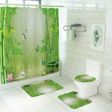 Set di tende da doccia in foresta di bambù verde modello di scenario del lago tende da bagno coperchio del piedistallo coperchio del water tappetino da bagno antiscivolo