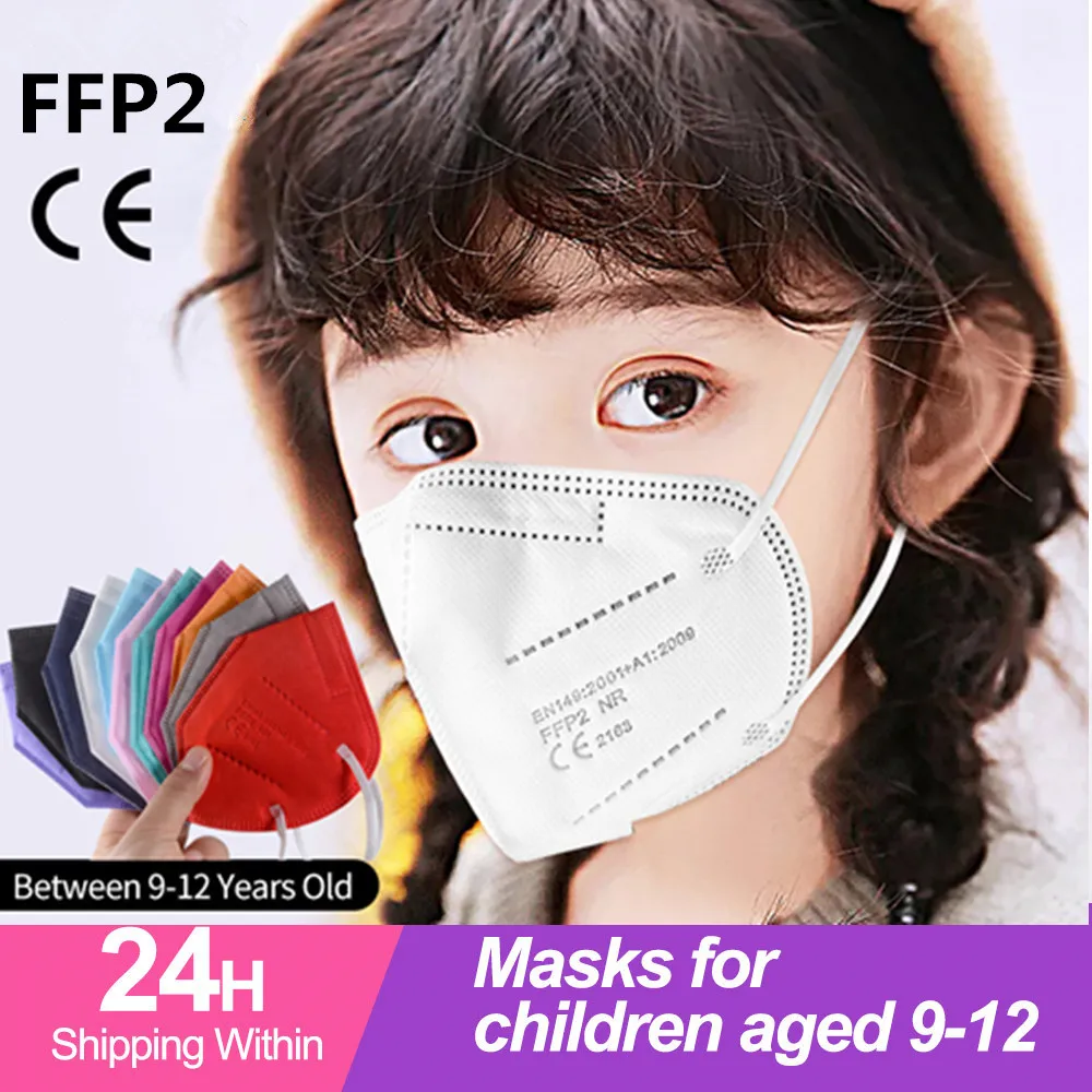 Mascarilla facial FPP2 para niños y niñas, máscara Infantil de 5 capas, de Colores FFP2, de 9 a 12 años