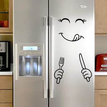 New Smile Face Fridge Wall Sticker Happy Delicious Face Fridge Stickers Yummy for Food Furniture Decoration Art Poster DIY PVC