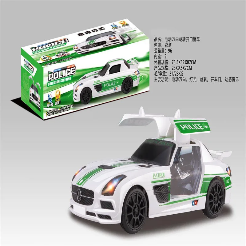 

New Style Children Model Door Opening Police Car Universal Electric Car Toy Rotating Car Model Hot Selling Stall Supply of Goods